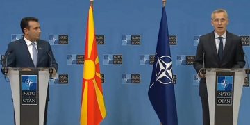 Македонија во НАТО, заедничка прес конференција на премиерот на РСМ, Зоран Заев и ген. секретар на НАТО, Јенс Столтенберг, окт. 2020