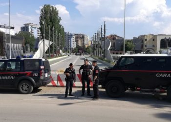 Carabinieri KFOR-MSU patrols in front of Ibar Bridge, in Mitrovica (Kosovo).