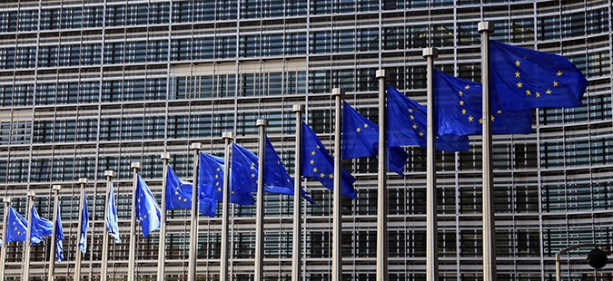epa06040850 (FILE) - A file photograph dated on 14 June 2012 (re-issued on 21 June 2017) shows European Union flags waving outside the EU Commission headquarters in Brussels, Belgium. The Jury of the 2017 Princess of Asturias Award for Concord, announced the European Union (EU) as the winner of the 2017 Princess of Asturias Award for Concord during a ceremony held in Oviedo, province of Asturias, northern Spain, on 21 June 2017.  EPA/OLIVIER HOSLET