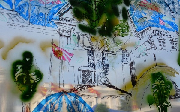 „Одмазда на дрвото“ - слика на транспарентна површина, насликана на Работилницата на ЦИВИЛ „Боите на слободата“, за време на Кампот на слободата, јуни 2015 година. Автор: Мирослав Стојановиќ - Шуки, фотографија: ЦИВИЛ