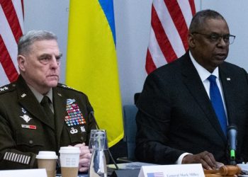 Left to right: NATO Secretary General Jens Stoltenberg; General Mark A. Milley (US Chief of Defense); Lloyd J. Austin III (US Secretary of Defense); Oleksii Reznikov (Minister of Defence, Ukraine)