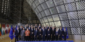 EU leaders pose for a family photo during the first day of the EU summit meeting, Thursday 12 December 2019, at the European Union headquarters in Brussels. This is the first summit since the installation of Belgian EU Council president Michel. BELGA PHOTO THIERRY ROGE (Photo by THIERRY ROGE/BELGA MAG/AFP via Getty Images)