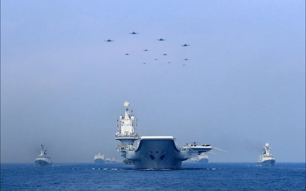 Warships and fighter jets of the PLA Navy take part in a military display in the South China Sea on April 12, 2018. Photo: Facebook