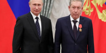 Russian President Vladimir Putin stands next to First Executive Vice President of oil producer Lukoil Ravil Maganov after decorating him with the Order of Alexander Nevsky during an awarding ceremony at the Kremlin in Moscow, Russia, November 21, 2019. Mikhail Klimentyev | Kremlin | Sputnik | via Reuters