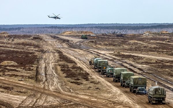 Russian and Belarusian troops take part in joint military drills in the Brest, Belarus, on February 19. (Peter Kovalev/TASS/Getty Images)