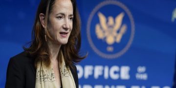President-elect Joe Biden's Director of National Intelligence nominee Avril Haines speaks at The Queen theater, Tuesday, Nov. 24, 2020, in Wilmington, Del. (AP Photo/Carolyn Kaster)