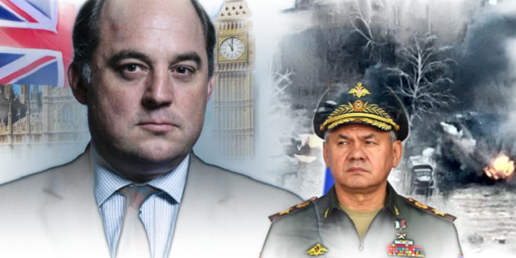 Колаж, Британскиот министер за одбрана, Бен Валас и рускиот министер за одбрана, Сергеј Шојгу.