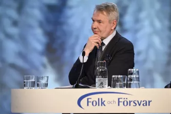 epa10395548 Finland's Foreign Minister Pekka Haavisto speaks during the annual Society and Defence Conference in Salen, Sweden, 08 January 2023. The Society and Defence Conference (Folk och Försvar) Annual National Conference is the foremost meeting place for the Swedish security and defence policy community.  EPA-EFE/Henrik Montgomery SWEDEN OUT