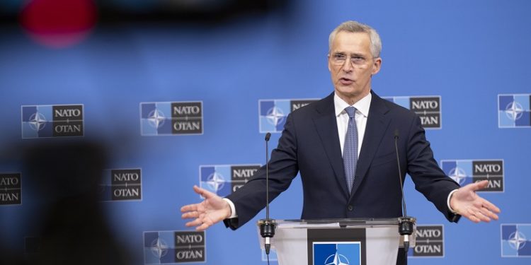Прес конференција на Генералниот секретар на НАТО, Јенс Столтенберг, во пресрет на Состанокот на министрите за одбрана на земјите членки на НАТО во Брисел, 13 февруари 2023
