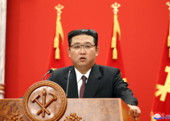 epa09517870 A photo released by the official North Korean Central News Agency (KCNA) shows Kim Jong-Un, general secretary of the Worker's Party of Korea, giving a speech during a commemorative lecture organized by the Central Committee of the WPK, celebrating a significant founding anniversary of the Party, at the office building of the Party's Central Committee in Pyongyang, North Korea, 10 October 2021 (issued 11 October 2021).  EPA-EFE/KCNA   EDITORIAL USE ONLY