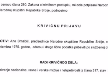 Фото: Скриншот од кривичната пријава против Ана Брнабиќ / Бујановачке.рс
