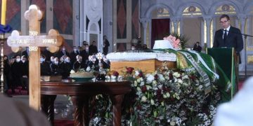 Срспскиот претседател, Александар Вучиќ, држи говор на погребот на спрскиот патријарх Иринеј, 22 ноември 2020 година.