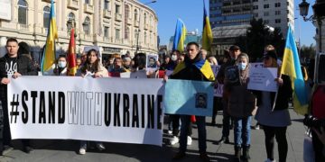 Првиот протест против руската агресија се одржа во Скопје, на 25 февруари 2022 (фото: ЦИВИЛ)
