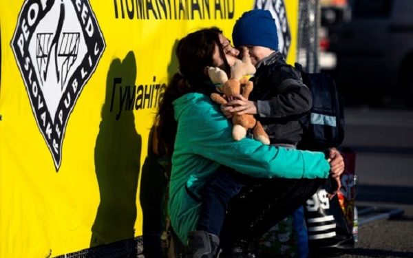 War refugees from Ukraine at the Slovak border crossing Vysne Nemecke, on March 6, 2022. Ukrainians are fleeing the war after Ukraine was attacked by Russia. (CTK Photo/Ondrej Deml)