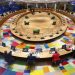 A general view show European Union leader taking part in an EU summit at the European Council building in Brussels, Belgium, 17 July 2020. EPA-EFE/FRANCOIS LENOIR / POOL