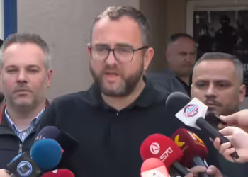 Министер за внатрешни работи, Панче Тошковски, прес конференција, Кочани, 16 март 2025 (скриншот од видео на ТВ Телма)