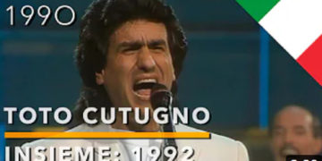 Скриншот, видео од настапот на Тото Кутуњо на Евровизија, Загреб, 1990 година.
