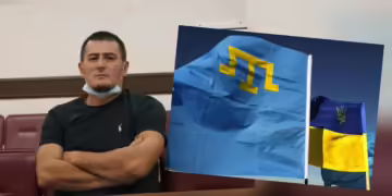 Вилен Темерјанов и знамињата на Кримските Татари и Украина