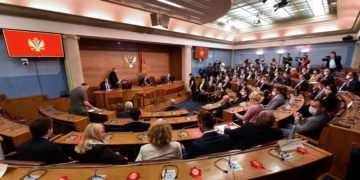 epa08690885 A general view for Members of the Parliament as they attend the inaugural session of the National Assembly in Podgorica, Montenegro, 23 September 2020. Lawmakers held the first session in the Montenegro parliament after the 30 August elections amid the spread of the coronavirus that causes the COVID-19 disease.  EPA-EFE/BORIS PEJOVIC