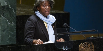 epaselect epa09796711 United States Ambassador to the UN Linda Thomas-Greenfield addresses the 11th emergency special session of the United Nations General Assembly which was called to consider a resolution condemning Russia?s invasion of Ukraine at United Nations headquarters in New York, New York, USA, 02 March 2022. The U.N. Security Council voted on a similar resolution on Friday but the measure was vetoed by Russia which wields that power as one of five permanent members of the council.  EPA-EFE/JUSTIN LANE