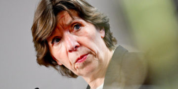 epa09972246 French Foreign Affairs Minister Catherine Colonna looks on as she attends a press statement with Germany's Foreign Minister Annalena Baerbock (unseen) at the German Foreign Ministry in Berlin, Germany, 24 May 2022.  EPA-EFE/FILIP SINGER / POOL