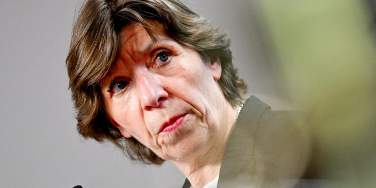 epa09972246 French Foreign Affairs Minister Catherine Colonna looks on as she attends a press statement with Germany's Foreign Minister Annalena Baerbock (unseen) at the German Foreign Ministry in Berlin, Germany, 24 May 2022.  EPA-EFE/FILIP SINGER / POOL