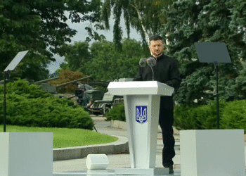 Претседателот на Украина, Володимир Зеленски, говор по повод Денот на државното знаме, 24 август 2025 (фото извор: скриншот од видео на ФБ страницата на претседателот Зеленски)